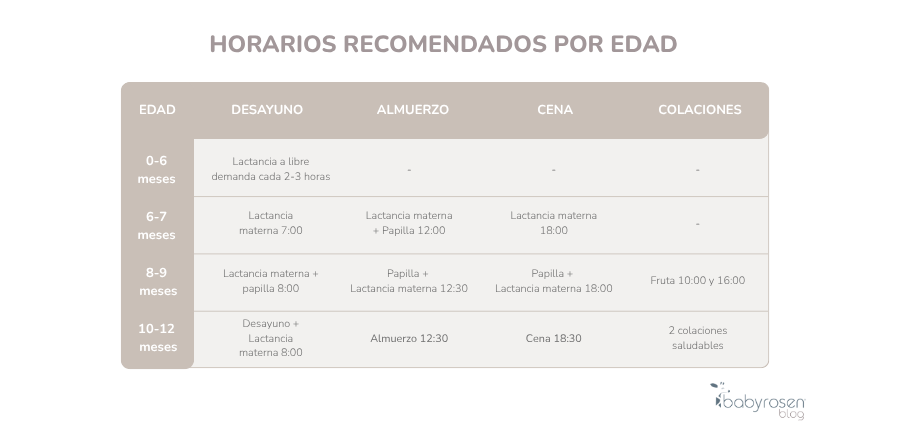 Horarios de alimentación recomendados por edad